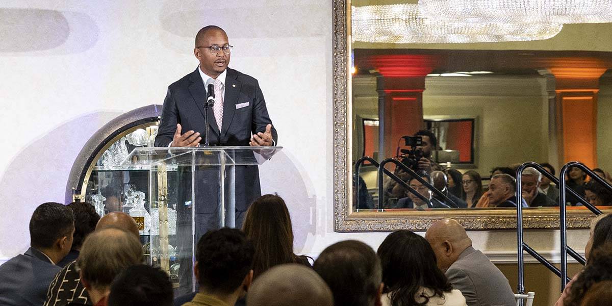 Long Beach Mayor on stage at Forging The Future